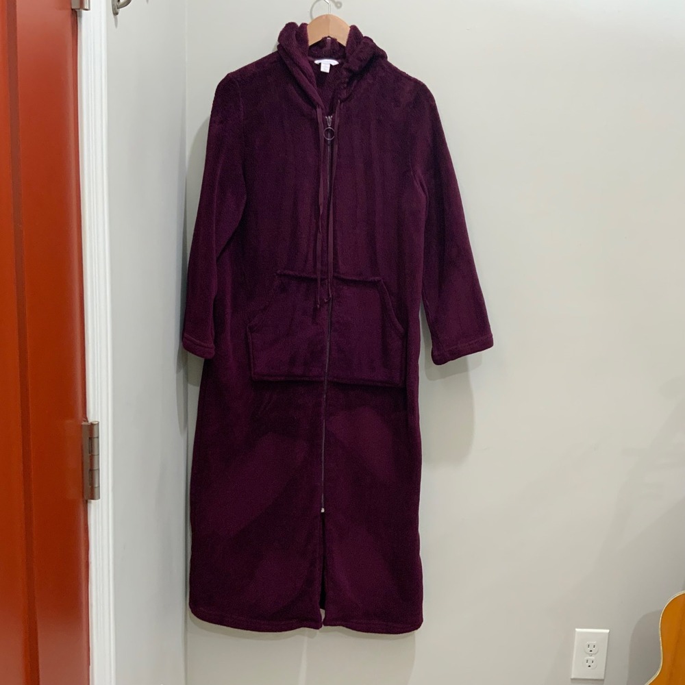 Charter Club Intimates Women Small Purple Plush Fleece Full Zip Hooded Robe Long